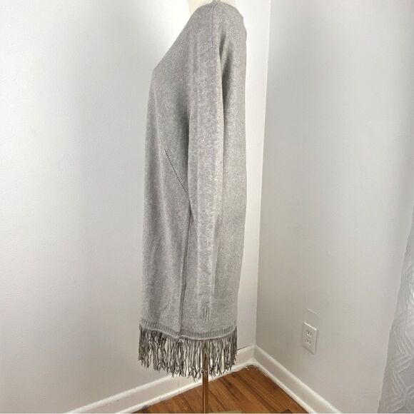 Tahari Womens Duster Cardigan 2X Gray Cotton Blend Longline Fringed Sweater Boho - Picture 9 of 14